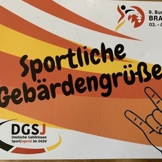 Hier sieht man das Logo des BJT und sportliche Gebärdengrüße.